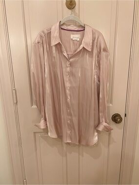 Anthropologie shine bright button down shirt metallic blouse